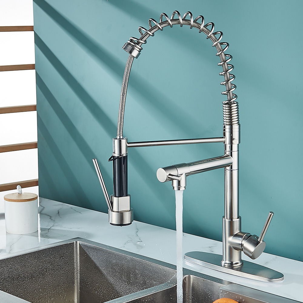 Brushed Dual Spray Spring Commercial Faucet