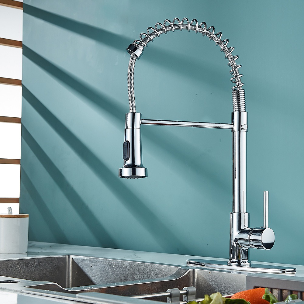 Polished Chrome Single Spray Spring Kitchen Faucet